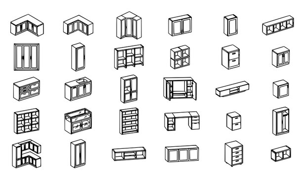 Top View Modular Cabinet Vector Collection with Storage Furniture Icons for Interior Planning