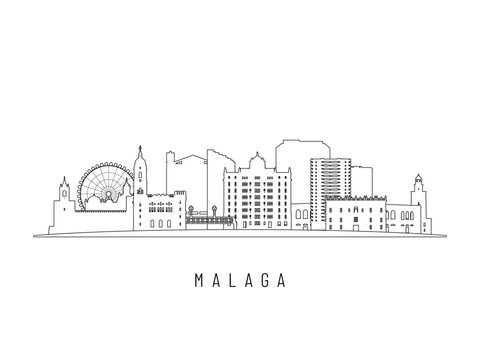 Detailed Malaga skyline vector illustration. Malaga buildings in line art style, perfect for modern designs.