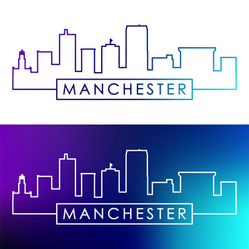 Manchester skyline. Colorful linear style. Single line. Editable vector file.