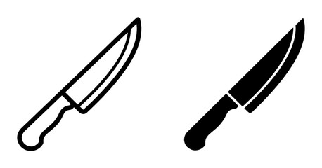 Obraz premium Kitchen Knife Icons, Chef's Blade Vector Graphics, Culinary Utensil Symbols, Food Preparation Tools, Black and White Outline and Silhouette