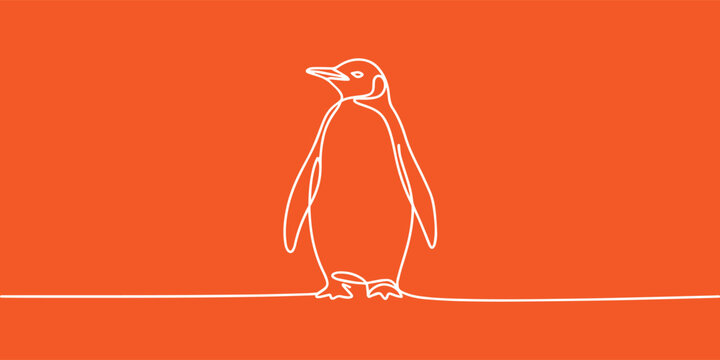 Standing Penguin Single Continuous Line Art Vector Illustration on Orange Background