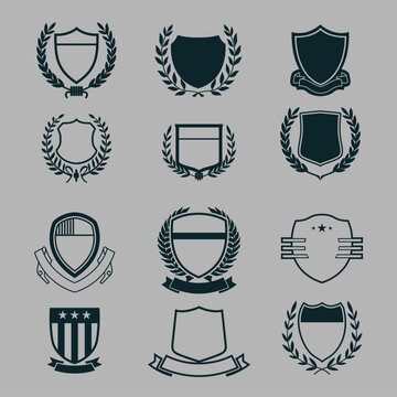 shields and laurel wreaths