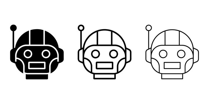Robot head icons. Artificial intelligence symbols isolated on transparent background