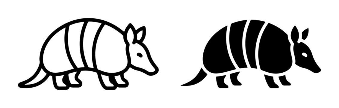 Armadillo Icons: Simple Line Art and Solid Black Vector Illustrations for Wildlife and Nature Designs