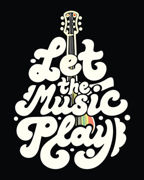 Retro Music Typography Design with Guitar Silhouette