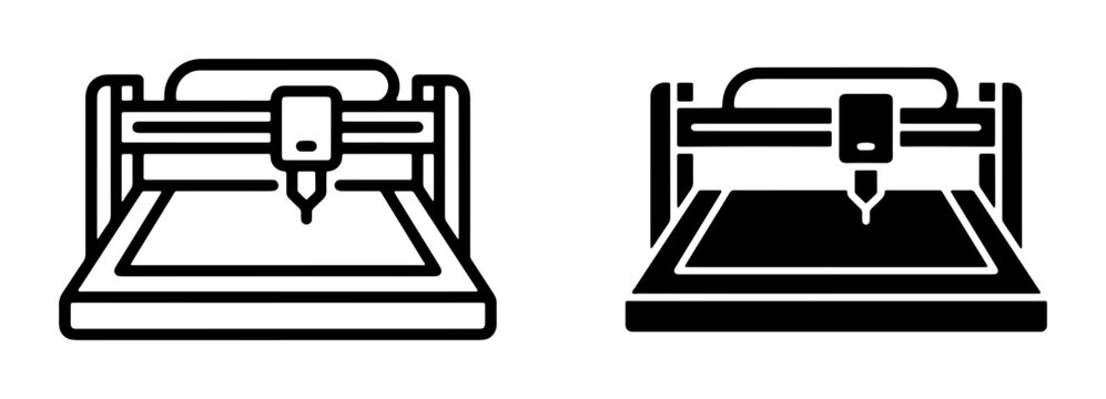 CNC Router Machine Icons, Engraving Tool Vector Graphics, Precision Cutting Equipment, Digital Fabrication Technology
