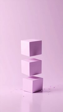 A pink Rubik's Cube standing on a gray floor with a gradient background transitioning from pink to purple.