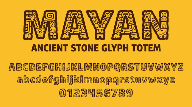 Mayan Ancient Stone Glyph Totem Alphabet Font Design