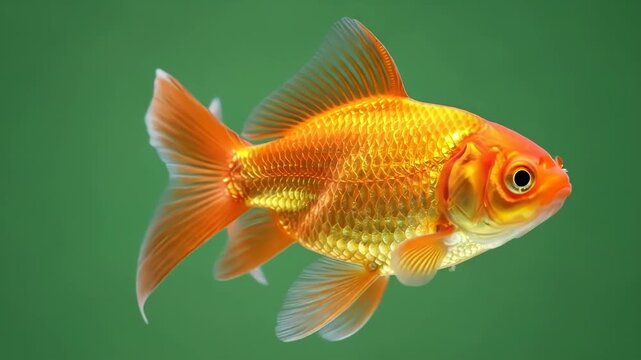 A vibrant goldfish swimming gracefully against a simple green background