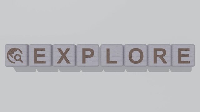 3D Realistic Explore Icon and Explore Text Block Animation