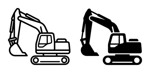 Naklejka premium Excavator Icons, Construction Vehicle Vector Art, Heavy Machinery Symbols for Industry and Engineering Projects