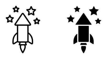 Fireworks Rocket Icons, Celebration Pyrotechnics, Festive Event Symbols, Holiday Blast Off Vector Graphics, Party Starburst Elements © osman