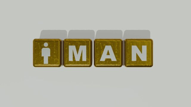 3D Realistic Man Icon and Man Text Block Animation