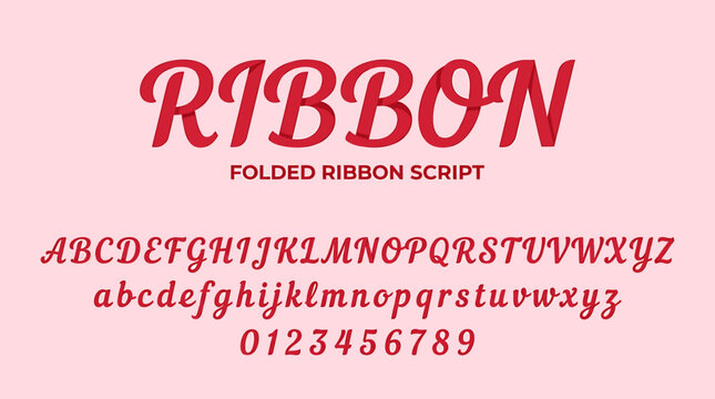Folded Ribbon Script Font Alphabet Letters and Numbers