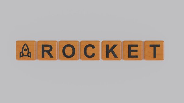 3D Realistic Rocket Icon and Rocket Text Block Animation