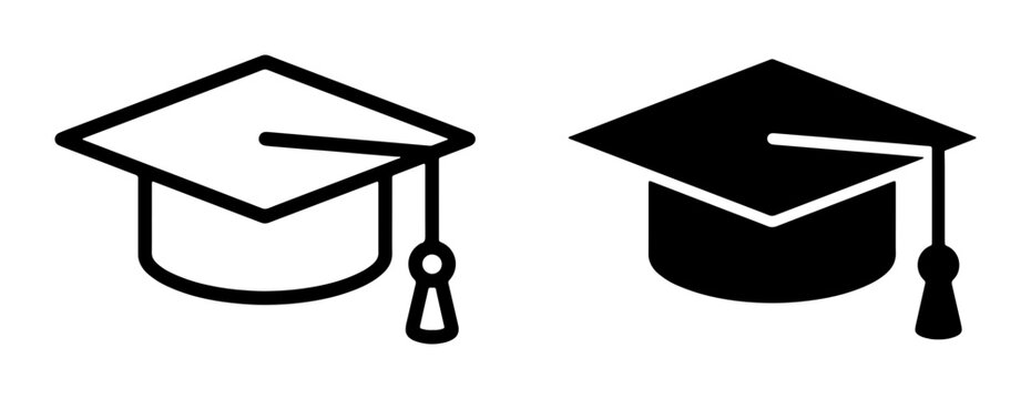 Graduation Cap Icons, Academic Mortarboard Symbols, Education Achievement Symbols, Graduation Ceremony Icons, University Degree Symbols, Black and White Vector Graphics