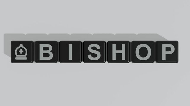 3D Realistic Bishop Chess Icon and Bishop Text Block Animation