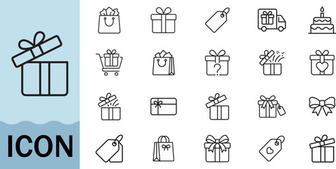Fototapeta premium Gift icon set for celebration holiday shopping delivery box