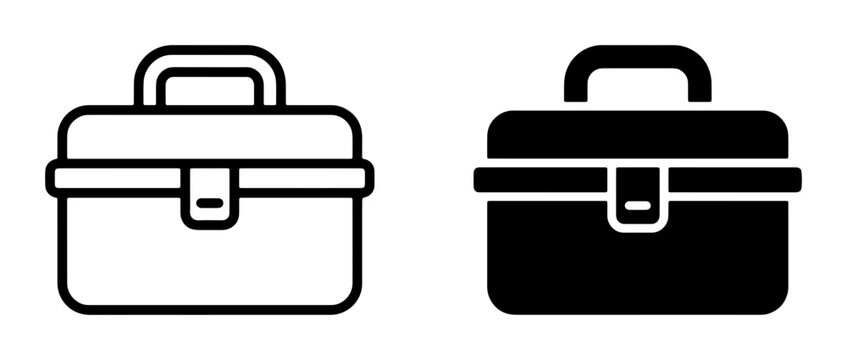 Toolbox Icons, Vector Graphics for Repair and Construction, Black and White Outline and Solid Fill Designs