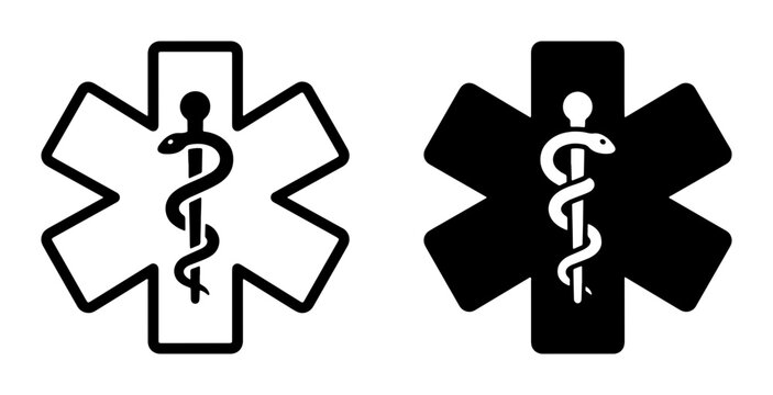 Star of Life Medical Symbol, Caduceus Icon, Emergency Healthcare Service Emblem, Ambulance Rescue Service Vector Graphics