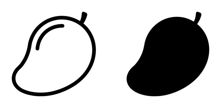 Mango Icons: Outline and Silhouette Vector Graphics for Tropical Fruit Designs, Food Branding, and Healthy Eating Concepts