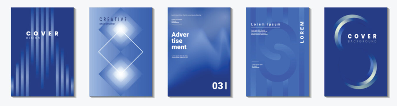 Modern blue gradient cover template set with minimal abstract shapes for business brochure, magazine, annual report and presentation design