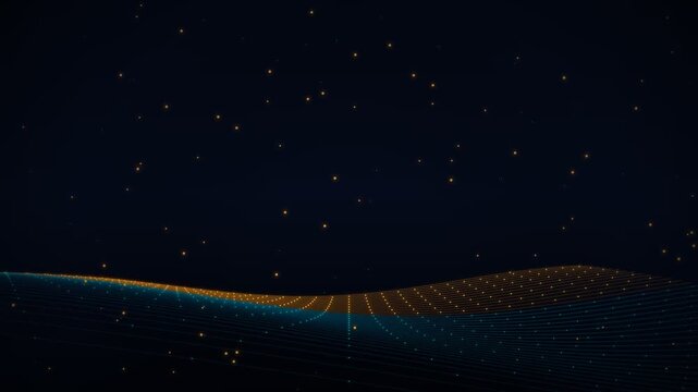 Abstract Digital Technology Wave with Floating Particles and Stars