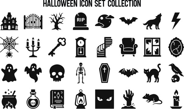 Halloween icons set collection spooky vector graphics for festive designs parties and digital art projects