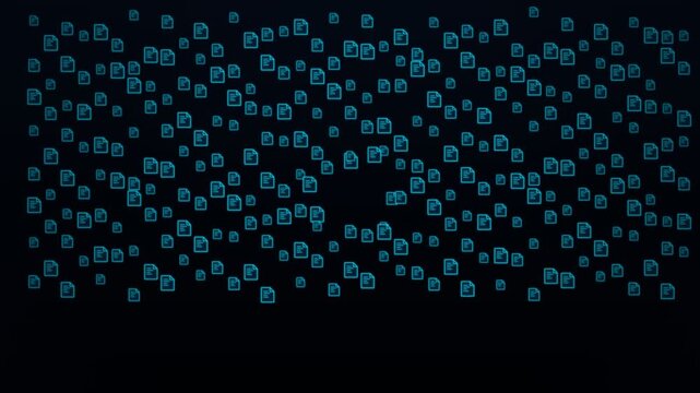 Digital Document Icons Floating on Dark Background Data Concept