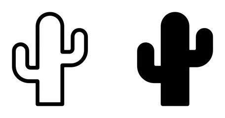 Minimalist Cactus Icons, Desert Plant Symbols, Saguaro Vector Graphics, Simple Outline and Silhouette for Nature and Travel Themes © Riadul