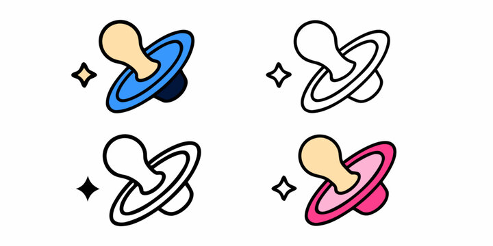 Baby Pacifiers In Four Color Variations Vector Illustration