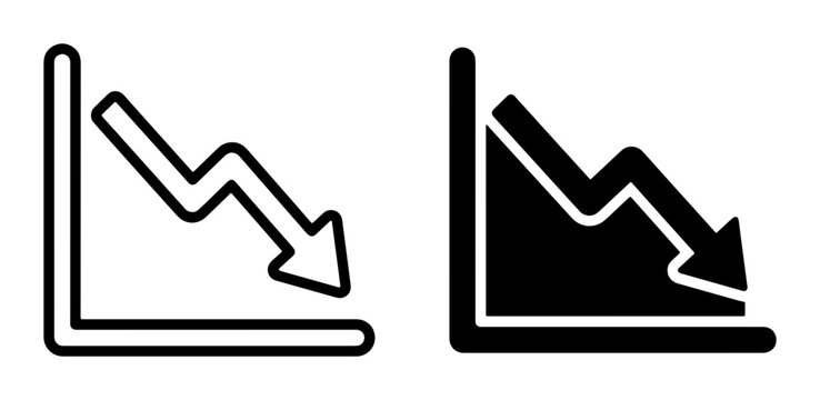 Down Trend Graph Icons, Falling Line Chart Vector Set, Negative Business Performance, Economic Decline Symbols
