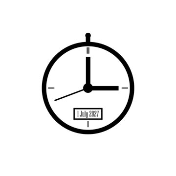 Analog clock face showing three o clock with date window isolated on black background
