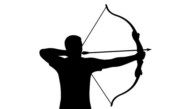 Silhouette of an archer aiming a bow and arrow