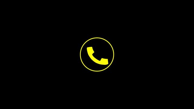 Yellow telephone receiver icon inside a yellow circle on a black background Keywords: telephone, phone, call, communication, contact, support, service, help, icon, symbol, graphic, design, element