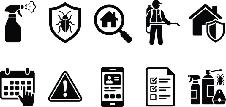 Pest Control Service Icons: Extermination, Inspection, Prevention, and Safety