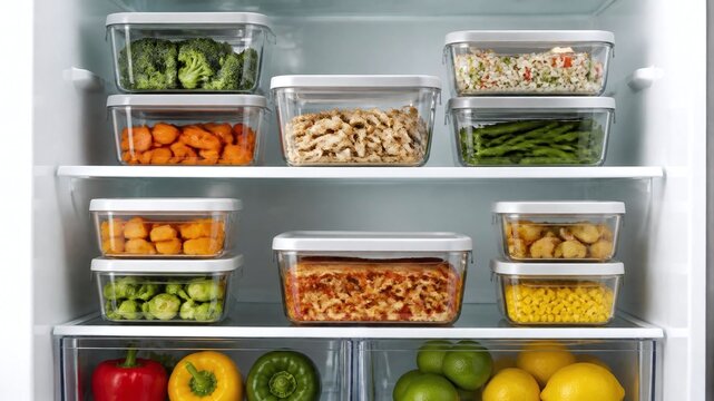 Fridge Organization: Meal Prep Containers with Healthy Food
