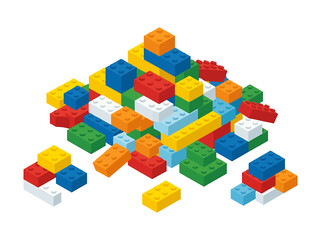Fototapeta premium Colorful plastic lego brick vector pile for creative building