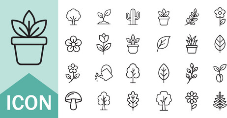Garden and nature plant life linear icon set for graphics © RR Design