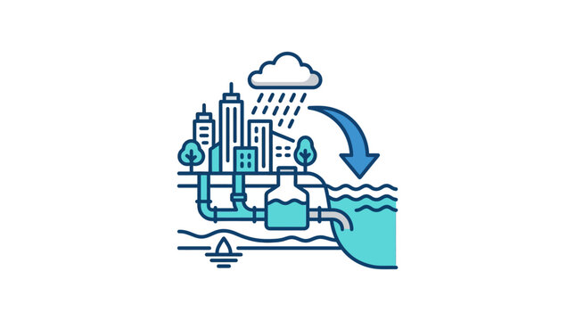 Urban water cycle and drainage system illustration