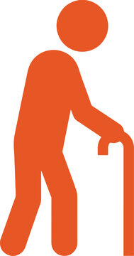 Senior Elderly Person Walking with Cane Active Aging Healthcare Concept Icon