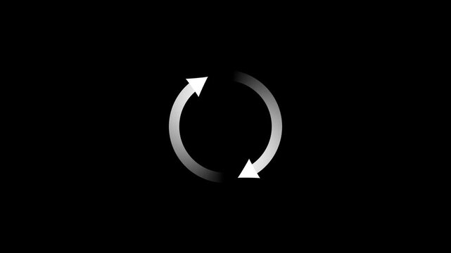 Circular loading icon with two white arrows in a clockwise and counter-clockwise motion on a black background