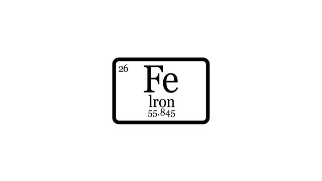 Periodic table element tile for Iron Fe atomic number 26 and atomic mass 55.845 on a white background