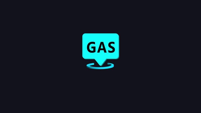 Cyan speech bubble icon with GAS text and location pin on dark background image photo