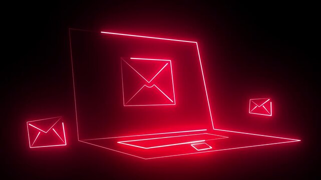neon message icon animation with black background. glowing neon message icon concept .Massaging or email is an ever changing part of people's daily lives.