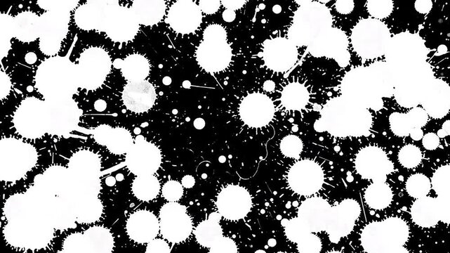 Abstract white paint splatters on a solid black background surface