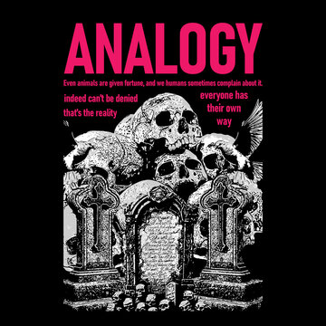 slogan analogy with skull and tomb design