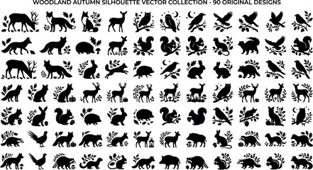 Fototapeta premium Diverse Woodland Animals Silhouette Collection Vector for Nature