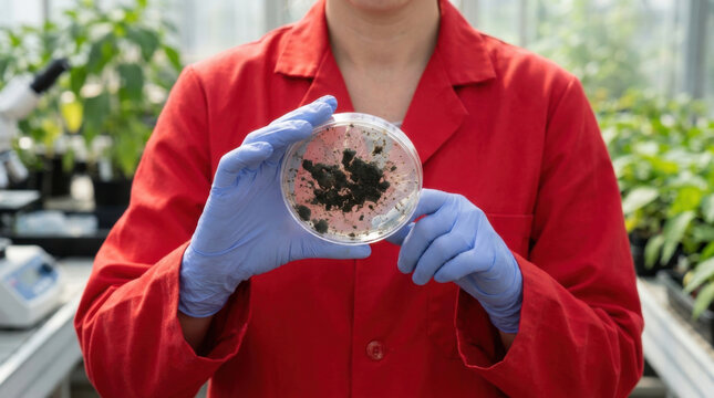 Soil analysis concept laboratory petri dish soil sample blue glove greenhouse lab plant research environmental test crop science soil test sample