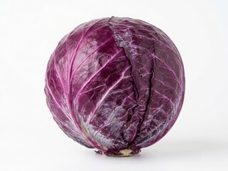 Fototapeta premium Fresh red cabbage head on white background healthy vegetable produce
